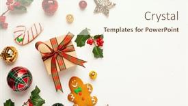  Presentation with nature boxes - PPT theme consisting of christmas background with gingerbread cookies gift boxes and branches of holly with red berries on white winter festive nature concept flat lay copy space background and a cream colored foreground