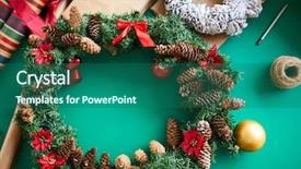  Presentation with christmas red - Amazing PPT theme having christmas background with handmade coniferous backdrop and a ocean colored foreground