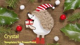 Presentation with holly - Cool new PPT theme with christmas background with hedgehog and holly leaves on a wooden background backdrop and a tawny brown colored foreground