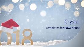  Presentation with 2018 - PPT theme featuring christmas background with santa hat background and a sky blue colored foreground