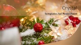  Presentation with spruce - PPT theme with christmas background with small gifts red ribbon and spruce branch background and a yellow colored foreground