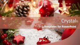  Presentation with spruce - Presentation consisting of christmas background with small gifts red ribbon and spruce branch background and a coral colored foreground