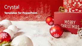  Presentation with spruce - PPT theme featuring christmas background with small gifts red ribbon and spruce branch background and a crimson colored foreground