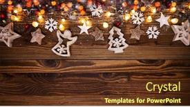  Presentation with free christmas - PPT theme featuring christmas-background-with-wooden-decorations background and a tawny brown colored foreground