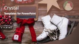  Presentation with coupon - Slides having christmas background wooden sign or advertising board voucher or coupon in classical colors red and white background and a tawny brown colored foreground