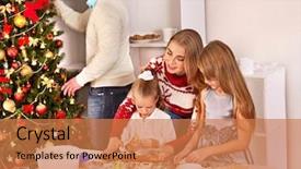  Presentation with children doing kids gym - Audience pleasing presentation consisting of christmas baking - children rolling dough in xmas backdrop and a coral colored foreground