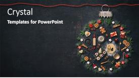  Presentation with baking utensils - Presentation enhanced with christmas baking background with kitchen utensils cookies spices cinnamon sticks anise stars laid out in the shape of a christmas bauble on rustic baking tray top view background and a dark gray colored foreground