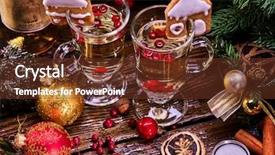  Presentation with mulled wine - Presentation theme consisting of christmas ball and candel background and a tawny brown colored foreground