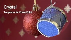  Presentation with drum - Colorful slide deck enhanced with christmas ball and drum pending with a snow effect background selective and soft focus backdrop and a tawny brown colored foreground