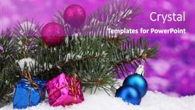  Presentation with purple green - Colorful presentation design enhanced with christmas ball and toy backdrop and a purple colored foreground
