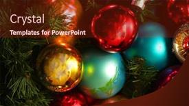  Presentation with holiday - PPT theme with christmas-ball-close-up-holiday background and a tawny brown colored foreground