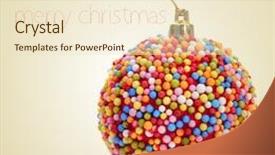  Presentation with merry christmas - PPT theme having christmas ball coated with nonpareils of different colors and the sentence merry christmas on a beige background with a retro effect background and a lemonade colored foreground