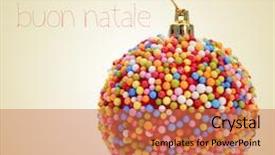  Presentation with christmas balls disco ball - Audience pleasing presentation theme consisting of christmas ball coated with nonpareils of different colors and the sentence buon natale merry christmas written in italian on a beige background backdrop and a coral colored foreground