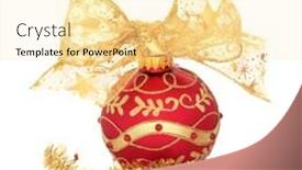  Presentation with red gold white - Audience pleasing slide set consisting of christmas ball decoration in red backdrop and a blonde colored foreground