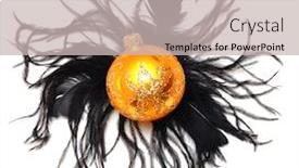  Presentation with christmas black - Slides having christmas-ball-on-black-feathers background and a soft green colored foreground