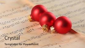  Presentation with music sheets - Colorful PPT theme enhanced with christmas ball on music sheets backdrop and a coral colored foreground