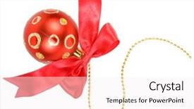  Presentation with red bow - Colorful slide deck enhanced with christmas ball with red bow on white background backdrop and a white colored foreground