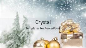  Presentation with pine trees - Colorful slide deck enhanced with christmas balls and gift box backdrop and a sky blue colored foreground