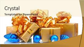  Presentation with white gold - Audience pleasing PPT theme consisting of christmas balls isolated on white backdrop and a  colored foreground