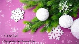 Presentation with fir tree - Presentation design having christmas balls on fir tree on color background background and a coral colored foreground