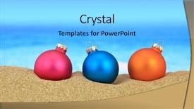  Presentation with beach ball sand dunes - Audience pleasing PPT theme consisting of christmas balls on sandy beach backdrop and a light gray colored foreground