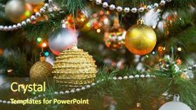  Presentation with christmas tree - Colorful slide set enhanced with christmas balls on the christmas backdrop and a tawny brown colored foreground