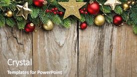  Presentation with branch - Slides having christmas balls on wood background and a coral colored foreground