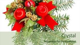  Presentation with candle christmas - Audience pleasing slides consisting of christmas balls red ribbons and candle on pine branch isolated on white backdrop and a mint green colored foreground