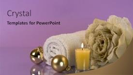  Presentation with candle christmas - Cool new PPT theme with christmas balls towel frosted rose and candle on violet background backdrop and a coral colored foreground