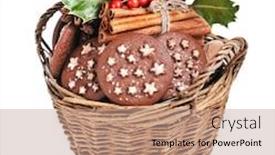  Presentation with christmas holly - Amazing slide set having christmas basket full cookies holly berries on a white background backdrop and a coral colored foreground