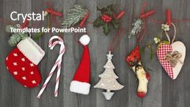  Presentation with christmas stocking - Cool new theme with christmas bauble decorations hanging backdrop and a tawny brown colored foreground