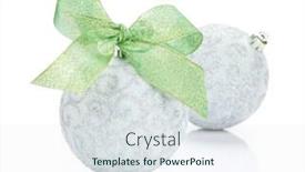  Presentation with ribbon green - Amazing presentation having christmas baubles and green ribbon isolated on white background backdrop and a sky blue colored foreground