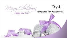  Presentation with christmas silver blue turquoise baubles - Slide set featuring christmas baubles and purple ribbon background and a white colored foreground
