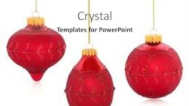  Presentation with designs christmas - Theme having christmas baubles in red with glitter designs dangling from gold twine isolated over white background background and a cream colored foreground