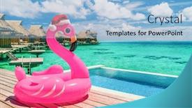  Presentation with flamingo - Presentation design with christmas beach summer vacation flamingo pool float with santa hat travel background for winter holidays background and a light blue colored foreground