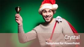  Presentation with happy sad face man - Beautiful presentation design featuring little bell on green background backdrop and a coral colored foreground