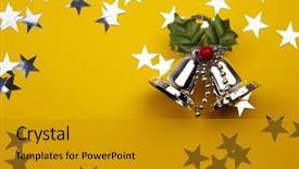  Presentation with power plug christmas - Beautiful presentation theme featuring christmas bells on the yellow backdrop and a gold colored foreground