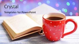  Presentation with coffee book - PPT theme having wreath reading - composition of book with cup background and a light blue colored foreground
