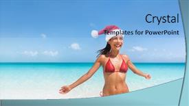  Presentation with christmas bikini - PPT theme having christmas bikini woman happy background and a light blue colored foreground