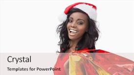  Presentation with santa claus holding scroll paper - Presentation having christmas black red - woman wearing santa claus hat background and a  colored foreground