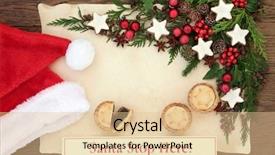  Presentation with pies - Presentation theme featuring christmas blank letter to santa with sign hat mince pies gingerbread biscuits holly red baubles and winter greenery on parchment paper over oak background background and a lemonade colored foreground