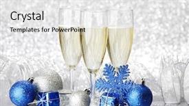  Presentation with lunar new year ox - Presentation theme enhanced with christmas blue balls - champagne glasses and new year background and a white colored foreground