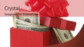  Presentation with present history - Colorful presentation design enhanced with christmas bonus - bundle of dollars in present backdrop and a red colored foreground