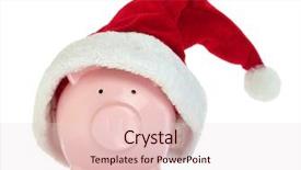  Presentation with piggy bank - Slides having christmas bonus - piggy bank with santa claus background and a lemonade colored foreground