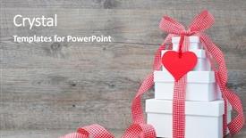  Presentation with gift ribbon - PPT theme consisting of christmas bonus - stack of gift boxes background and a gray colored foreground