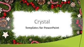  Presentation with space stars - PPT theme with christmas border frame of tree branches on white background with copy space isolated red and white decor berries stars cones background and a white colored foreground