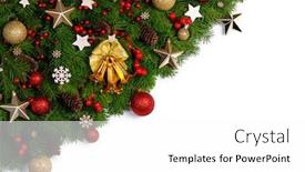  Presentation with frame border - PPT theme with christmas border frame of tree branches on white background with copy space isolated red and golden decor berries stars background and a white colored foreground