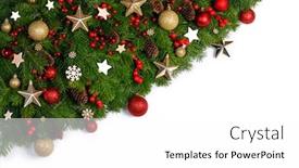  Presentation with red stars - Cool new slides with christmas border frame of tree branches on white background with copy space isolated red and golden decor berries stars backdrop and a white colored foreground