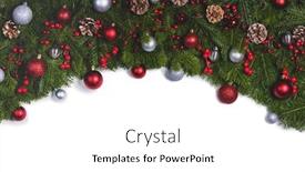  Presentation with frame border - PPT theme enhanced with christmas border frame of tree branches on white background with copy space isolated red and silver decor berries stars background and a white colored foreground