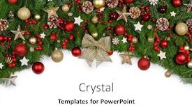  Presentation with frame border - Cool new slide deck with christmas border frame of tree branches on white background with copy space isolated red and golden decor berries stars backdrop and a white colored foreground